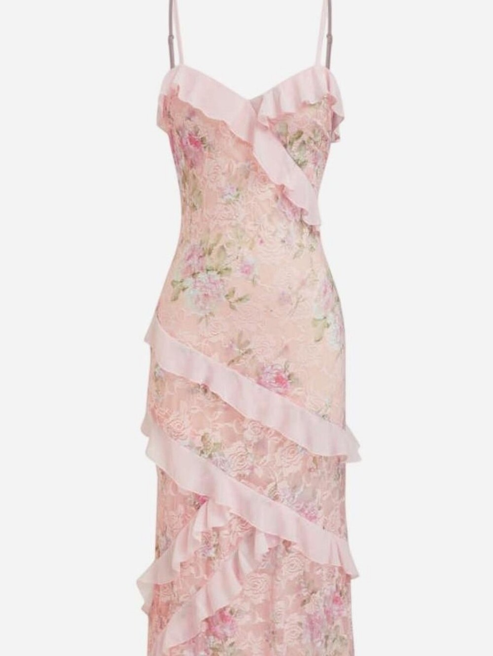 Cider Pink Floral Ruffle Lace Slip Dress